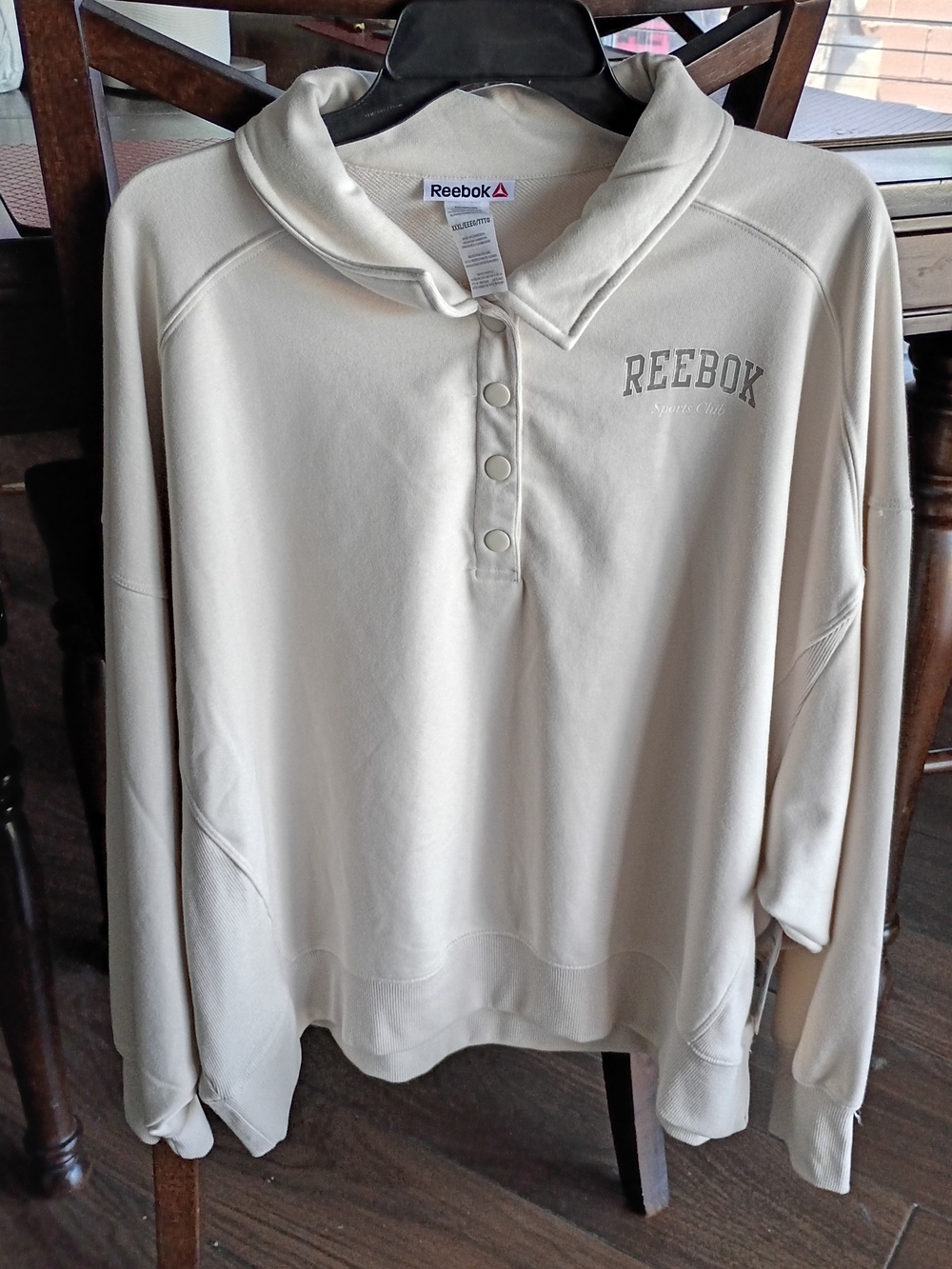 Reebok Women's Cream Button-Neck Pullover Sweatshirt